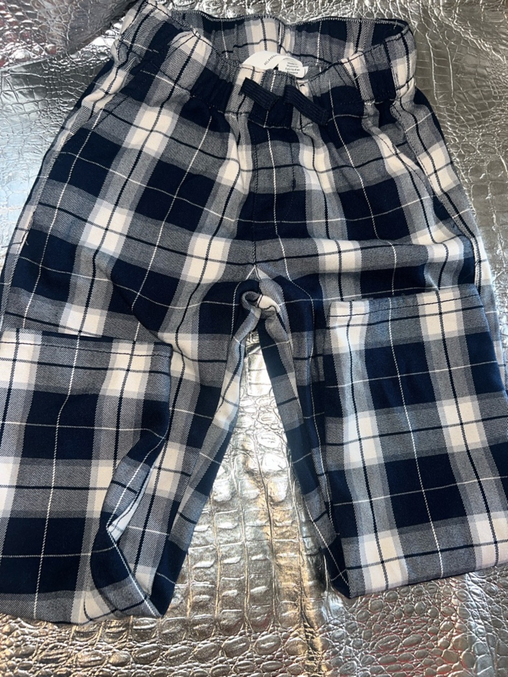 Kids Navy and White Plaid  Pants